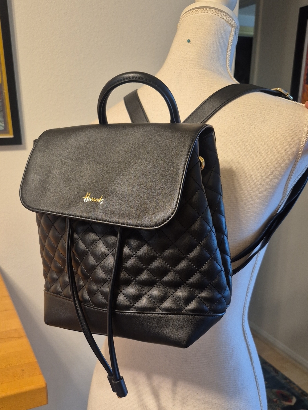 Harrods Black Quilted Leather faux Backpack